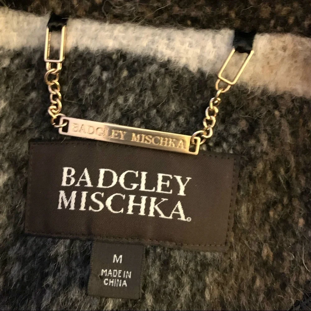 BADGLEY MISCHKA 'Maxine' Plaid Longline Wool Coat, tan/black/white